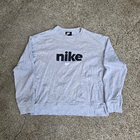 Vtg Y2k NIKE Center Swoosh Spellout Logo Graphic Crewneck Sweatshirt XS Fit - Picture 1 of 5